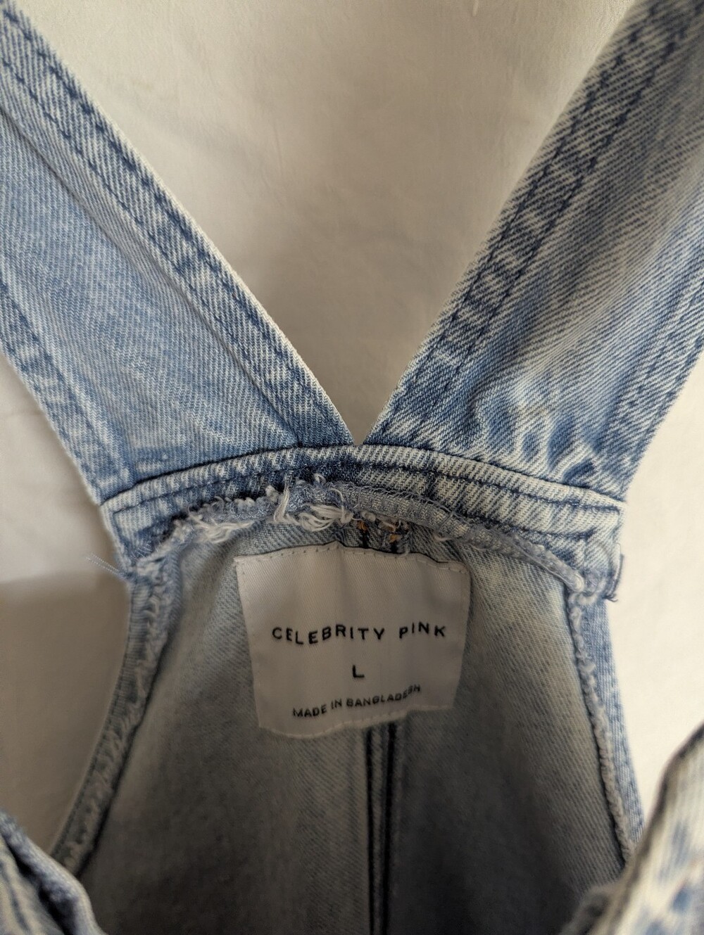 Celebrity Pink Light Wash Denim Overalls Scoop Neck, 7 Pockets Size L - Picture 10 of 10